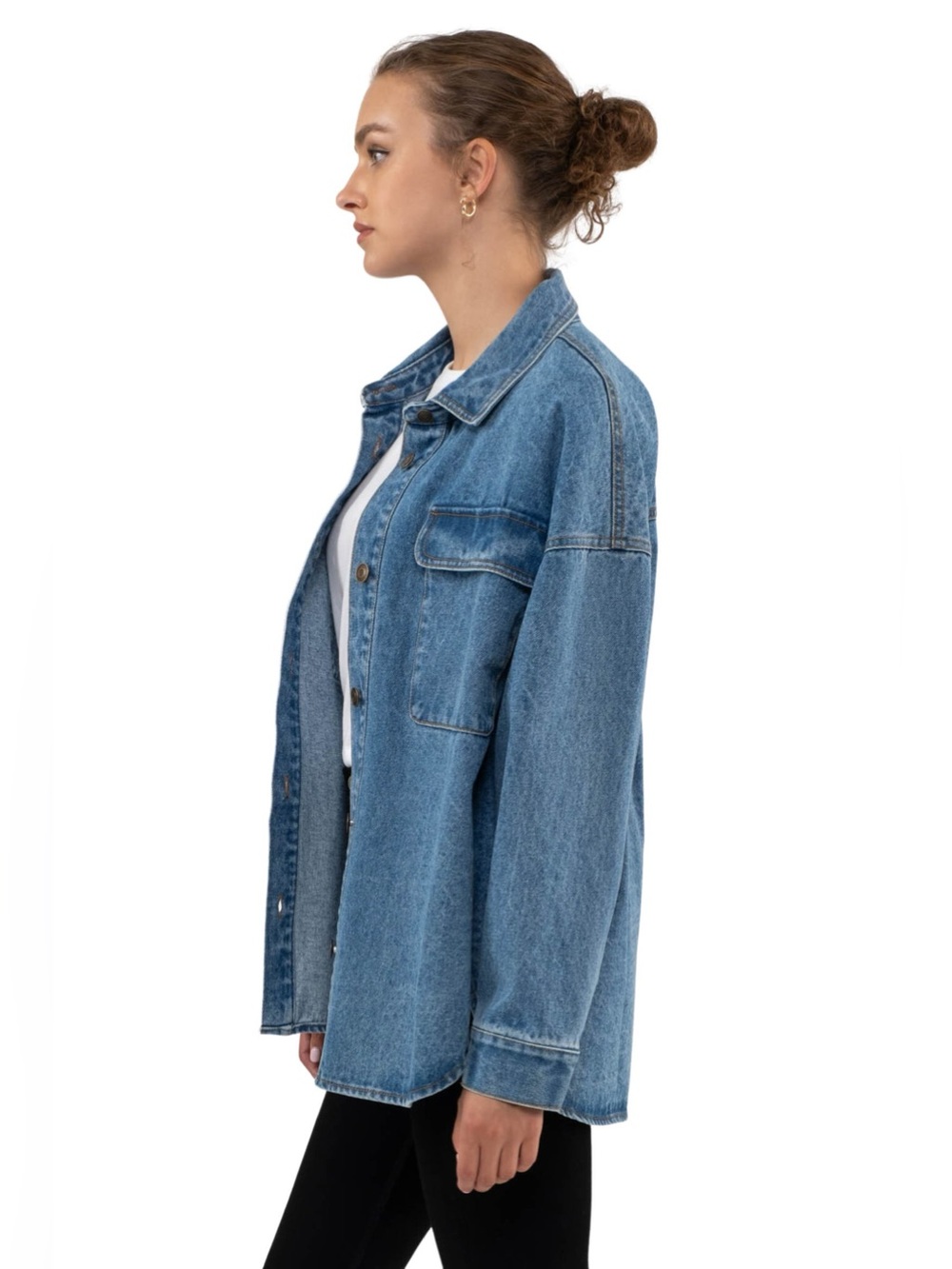LIKE NEW Blu Pepper Denim Shacket Oversized Jean Jacket Medium Wash Blue Small - Picture 3 of 11